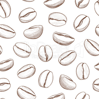 Coffee seamless pattern. Coffee beans hand-drawn sketch. Hot dri