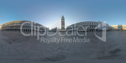 360 VR Piazza San Marco with Basilica and Campanile. Morning view, Venice