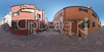 360 VR Paved street with traditional Burano houses, Italy