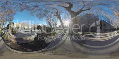 360 VR City view with Apollo Fountain on Paseo del Prado in Madrid, Spain