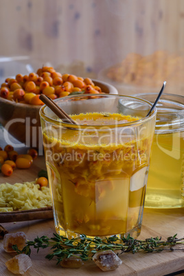 sea buckthorn honey ginger mix in glass with cinnamon