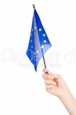 Woman hand waving the flag of European union