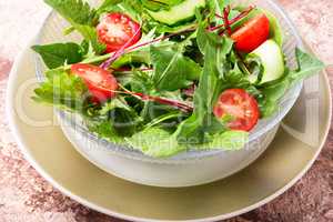 Bowl of salad with greens