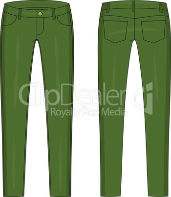 Fashion technical colored sketch of jeans in vector graphic