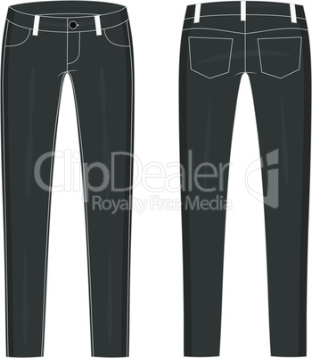 Fashion technical colored sketch of jeans in vector graphic