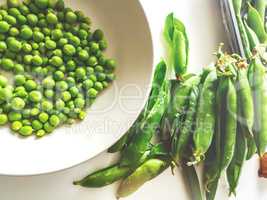 Green peas on a white plate