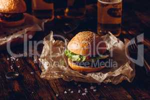 Burger on Kraft Paper.