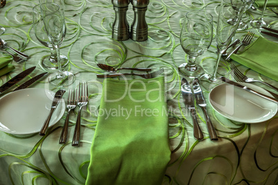 Spring green colored table place setting