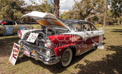 Red and White 1955 Ford Crown Victoria Skyliner at the 10th Annu