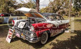 Red and White 1955 Ford Crown Victoria Skyliner at the 10th Annu