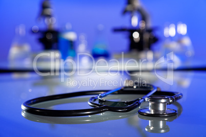 Stethoscope and Microscopes in a Scientific Research Laboratory