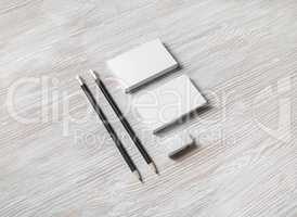 Business cards, pencils, eraser