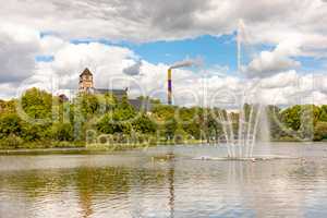 Castle pond with church of Chemnitz