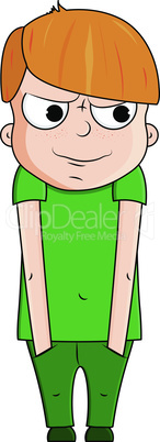 Cute cartoon red boy with smug emotions. Vector illustration