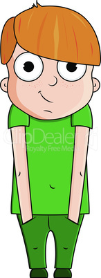 Cute red cartoon boy with happy emotions. Vector illustration
