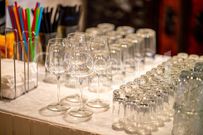 Glasses on the table in restaurant.