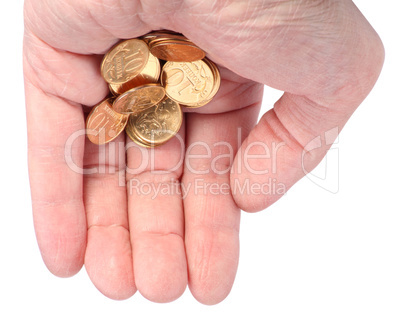 Hand with Copper Coins Isolated