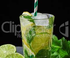 cold lemonade made from fresh lemons, lime, green mint