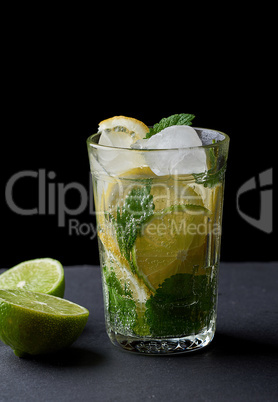 cold lemonade made from fresh lemons, lime, green mint and piece