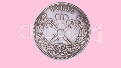 ruble coin isolated on pink background