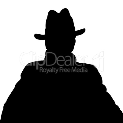 Silhouette of a man in a coat and hat