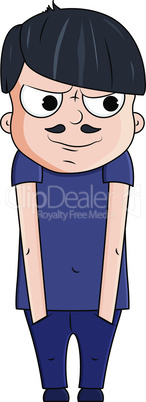 Cute cartoon young man with smug emotions. Vector illustration