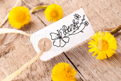 Label, Dandelion, Calligraphy Danke Means Thank You