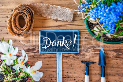 Spring Flowers, Sign, Calligraphy Danke Means Thank You