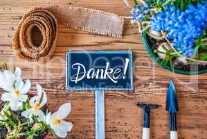 Spring Flowers, Sign, Calligraphy Danke Means Thank You