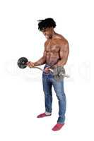 A black man working out with his weighs