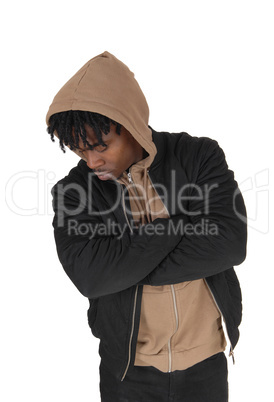 Young African man in a closeup image with a hoody