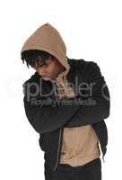 Young African man in a closeup image with a hoody