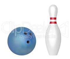 Blue bowling ball and pin