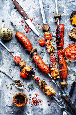 Shish kebab with mushrooms