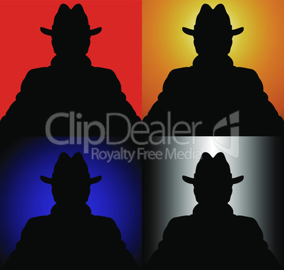 Set of silhouettes of the unknown in a hat