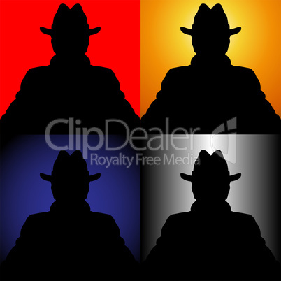 Set of silhouettes of the unknown in a hat