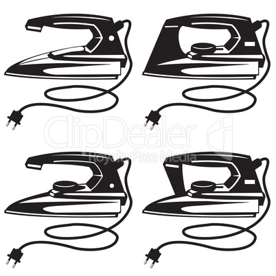 Set of silhouettes of various irons