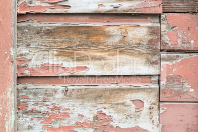 Weathered Wood Panel Wall With Peeling Paint Textured Background