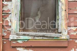 Weathered Wood Panel Wall and Window With Peeling Paint Textured