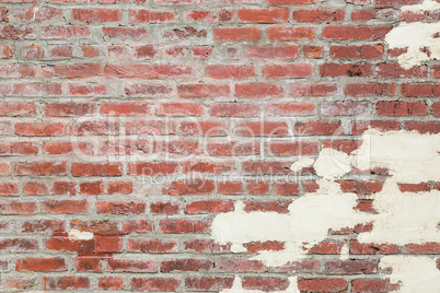 Old Red Brick Wall Background Texture with Plaster