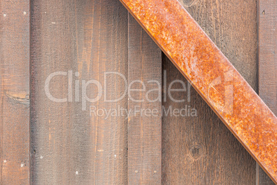 Wooden Wall with Rusty Metal Beam Background