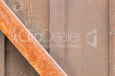 Wooden Wall with Rusty Metal Beam Background