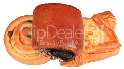 three small loaf of bread on white background