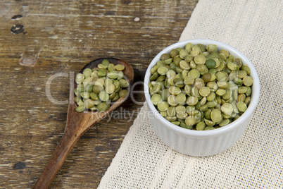 dried green pea in half