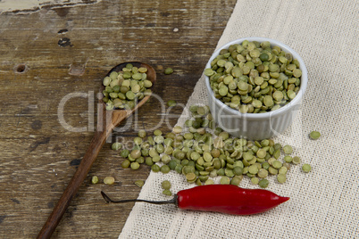 dried green pea in half