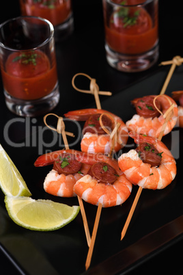 Appetizer shrimp with chorizo sausage