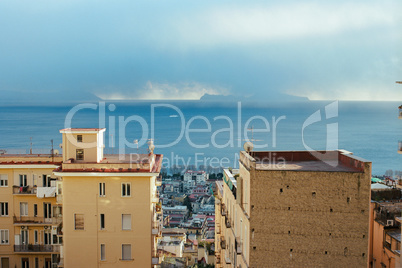 Sea and Naples coast with houses, Italy