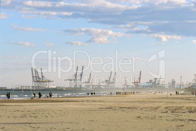 Valencia beach and industrial port, Spain