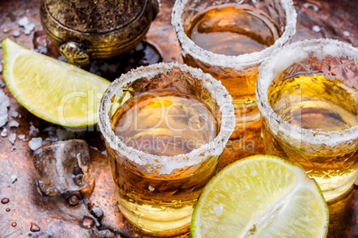 Tequila shot with lime and salt