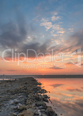 Panoramic view of the salt lake at sunset